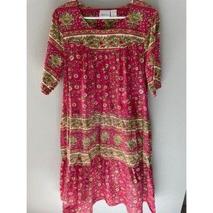 The Vermont Country Store Women's Large Cotton Floral Tiered Muumuu Pockets